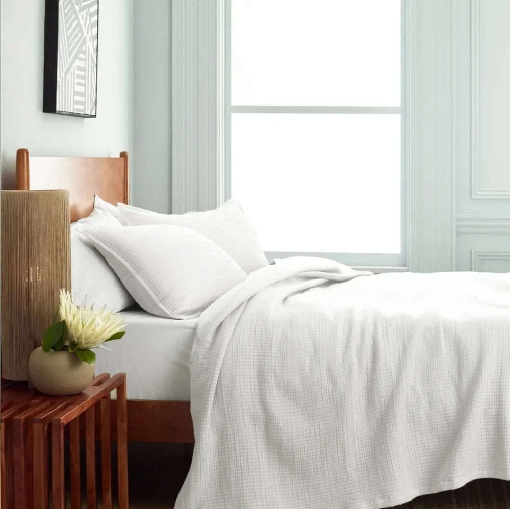 NWT! Quince Organic Cotton White Ribbed Coverlet & 1 Sham! Twin (631)